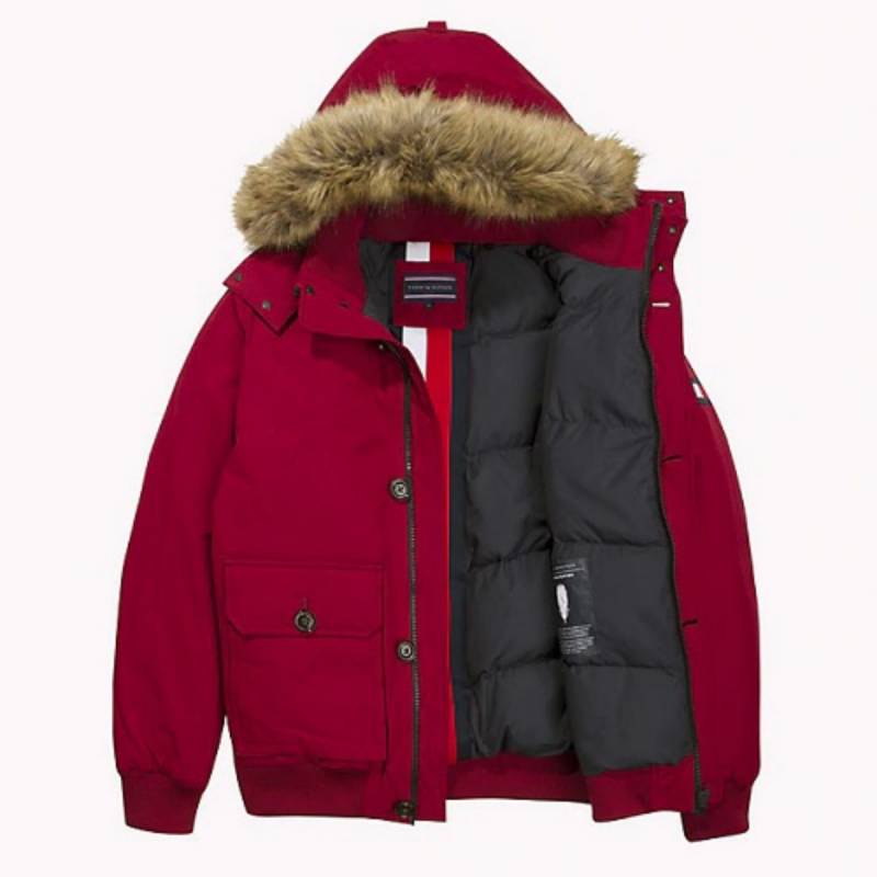 BOMBER EN DUVET A CAPUCHE AMOVIBLE HAMPTON BORDEAUX TOMMY HILFIGER MW0MW08246 BDX Elle Et Lui
