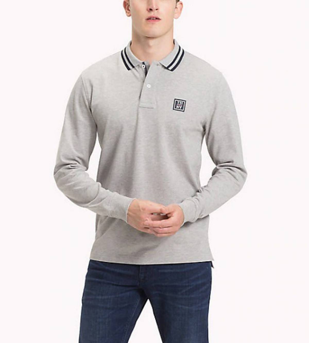 POLO MANCHES LONGUES AVEC PATCH GRIS TOMMY HILFIGER  - MW0MW08068 GRIS CL