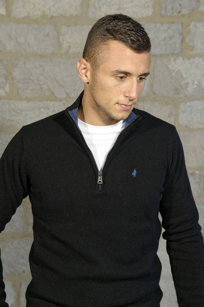 PULL COL DEMI FERMETURE ECLAIR MCS NOIR