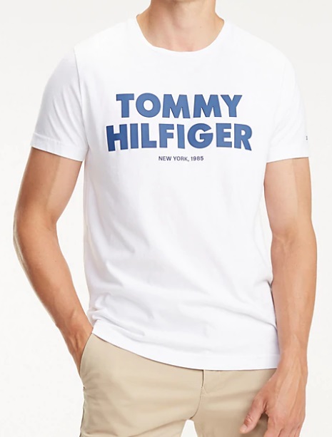 T Shirt blanc avec logo bleu tommy hilfiger